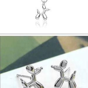 Dog Ballon Necklace and Earring Set in silver color